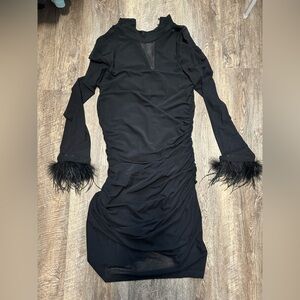 Black Dress with Feather Cuffs